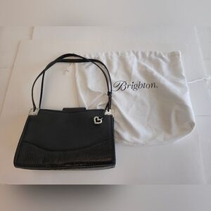 Brighton Vintage Handbag Shoulder Bag Black Brown Croc Leather